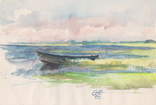 StoreGal/store/Watercolor/Boat on the lake 16x12.jpg